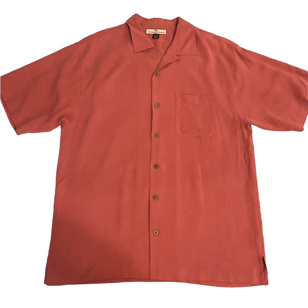 Tommy Bahama Island Zone Rusty Copper Red Button Down Shirt 100% Silk
